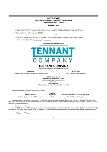 Thumbnail Tennant Company
 10-Q Quarterly Report FY2020 