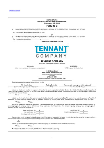 Thumbnail Tennant Company
 10-Q Quarterly Report FY2022 