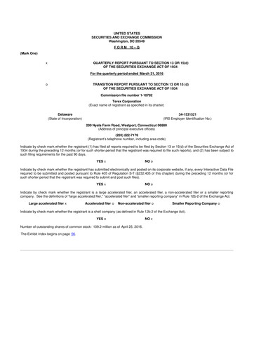 Thumbnail Terex
 10-Q Quarterly Report FY2016 