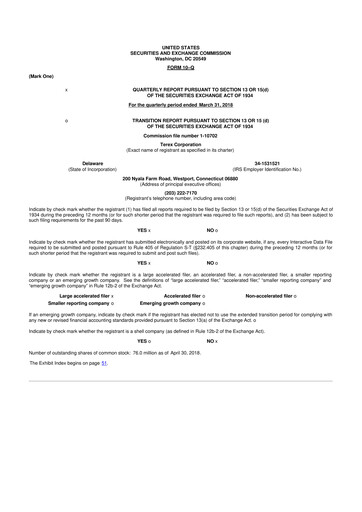 Thumbnail Terex
 10-Q Quarterly Report FY2018 