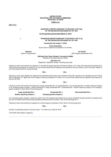 Thumbnail Terex
 10-Q Quarterly Report FY2019 