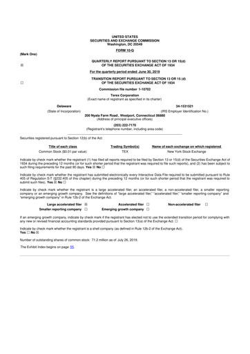 Thumbnail Terex
 10-Q Quarterly Report FY2019 