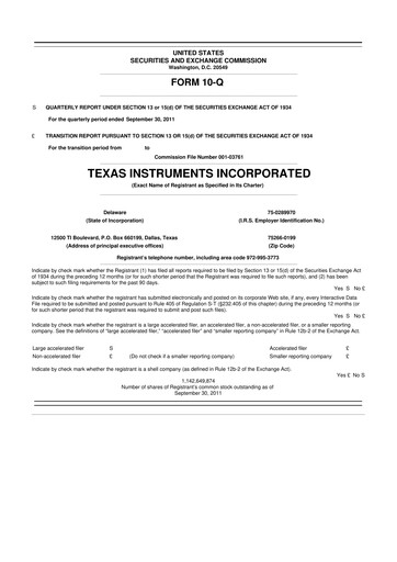 Miniature Texas Instruments 10-Q Rapport trimestriel 2011 