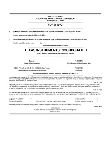 Miniature Texas Instruments 10-Q Rapport trimestriel 2012 