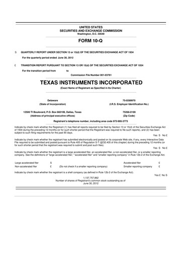 Miniature Texas Instruments 10-Q Rapport trimestriel 2012 