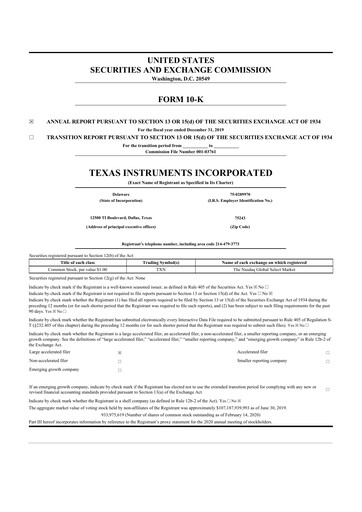 Thumbnail Texas Instruments 10-K Annual Report 2019