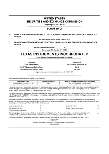 Miniature Texas Instruments 10-Q Rapport trimestriel 2020 