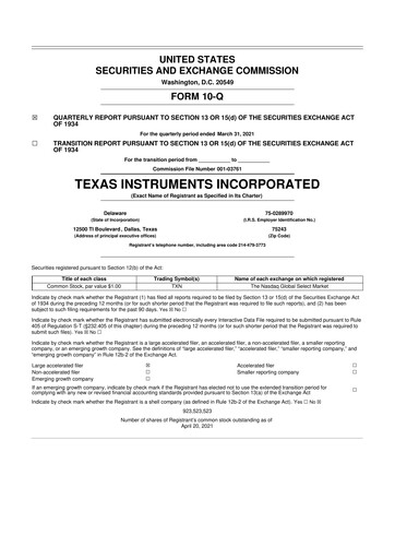 Miniature Texas Instruments 10-Q Rapport trimestriel 2021 