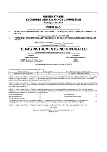 Miniature Texas Instruments 10-Q Rapport trimestriel 2022 