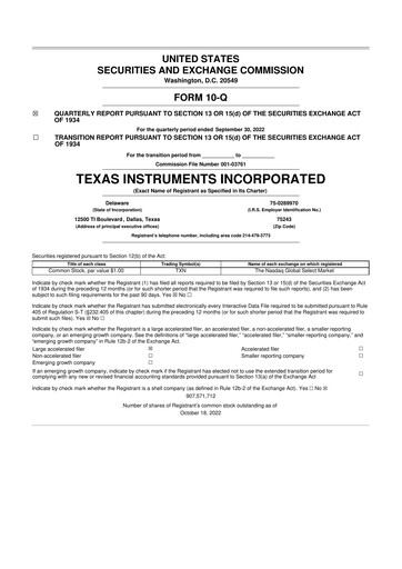 Miniature Texas Instruments 10-Q Rapport trimestriel 2022 