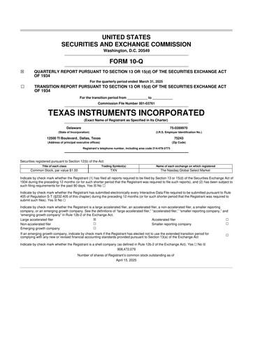 Miniature Texas Instruments 10-Q Rapport trimestriel 2025 