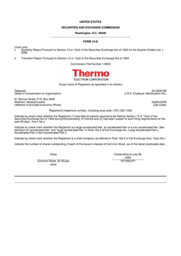 Thumbnail Thermo Fisher Scientific 10-Q Quarterly Report FY 