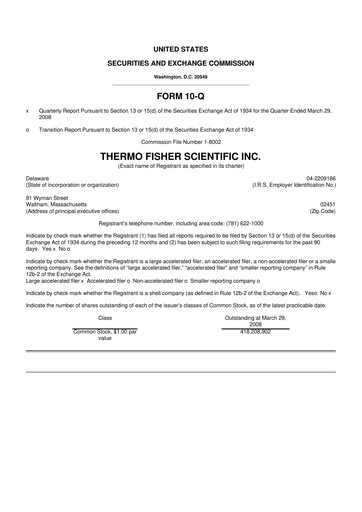 Thumbnail Thermo Fisher Scientific 10-Q Quarterly Report FY 