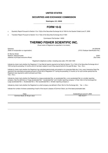 Thumbnail Thermo Fisher Scientific 10-Q Quarterly Report FY 