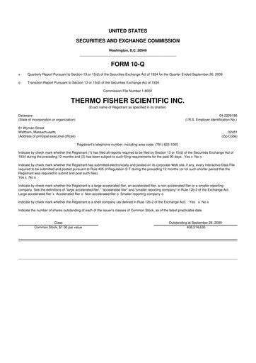 Thumbnail Thermo Fisher Scientific 10-Q Quarterly Report FY 