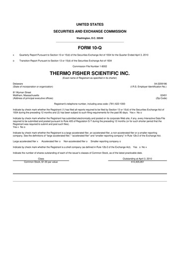 Thumbnail Thermo Fisher Scientific 10-Q Quarterly Report FY 