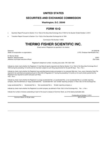 Thumbnail Thermo Fisher Scientific 10-Q Quarterly Report FY 