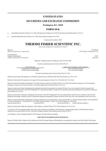 Thumbnail Thermo Fisher Scientific 10-K Annual Report 2013