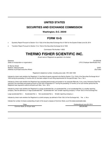 Thumbnail Thermo Fisher Scientific 10-Q Quarterly Report FY2014 