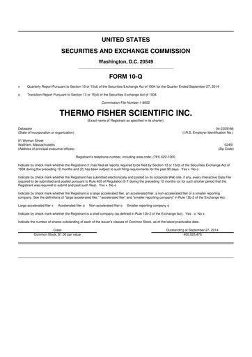 Thumbnail Thermo Fisher Scientific 10-Q Quarterly Report FY2014 