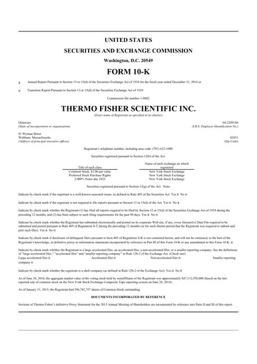 Thumbnail Thermo Fisher Scientific 10-K Annual Report 2014