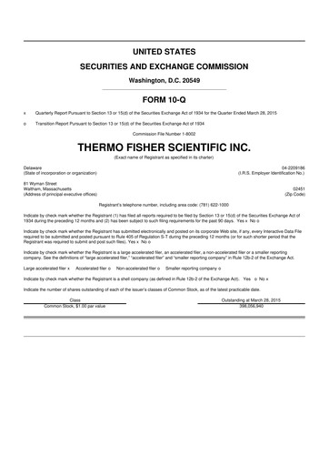 Thumbnail Thermo Fisher Scientific 10-Q Quarterly Report FY2015 