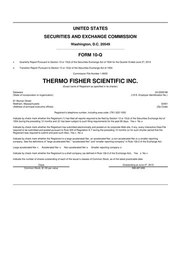 Thumbnail Thermo Fisher Scientific 10-Q Quarterly Report FY2015 