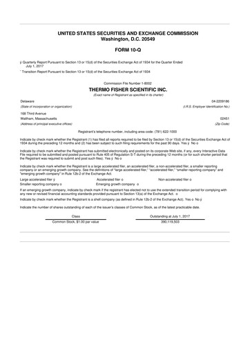 Thumbnail Thermo Fisher Scientific 10-Q Quarterly Report FY2017 