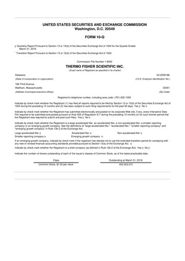 Thumbnail Thermo Fisher Scientific 10-Q Quarterly Report FY2018 