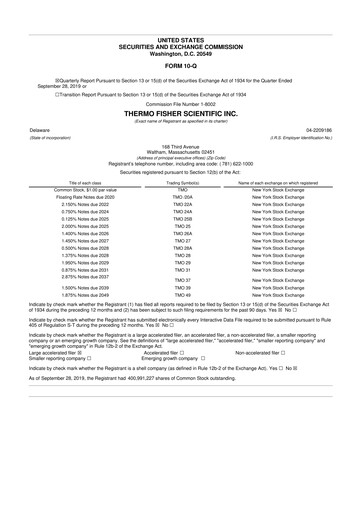 Thumbnail Thermo Fisher Scientific 10-Q Quarterly Report FY2019 