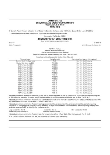 Thumbnail Thermo Fisher Scientific 10-Q Quarterly Report FY2020 
