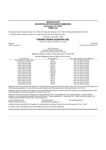 Thumbnail Thermo Fisher Scientific 10-Q Quarterly Report FY2021 
