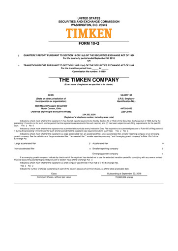 Thumbnail Timken Company
 10-Q Quarterly Report FY2018 