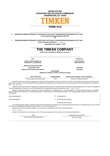 Thumbnail Timken Company
 10-Q Quarterly Report FY2019 