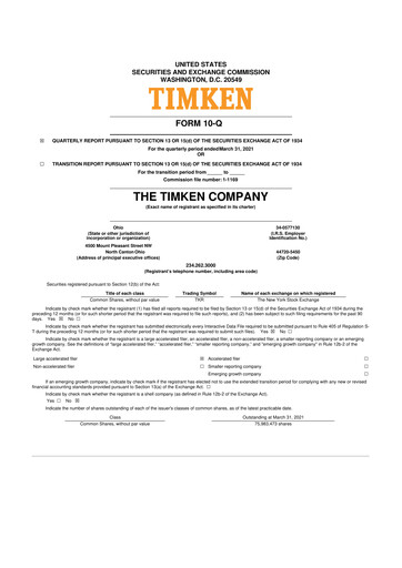 Thumbnail Timken Company
 10-Q Quarterly Report FY2021 