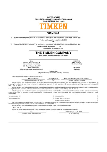 Thumbnail Timken Company
 10-Q Quarterly Report FY2026 