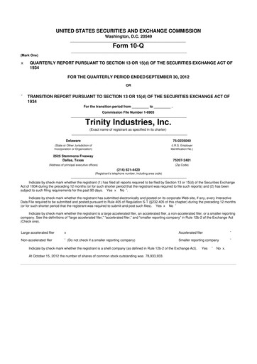 Vorschaubild Trinity Industries
 10-Q Quartalsbericht 2012 