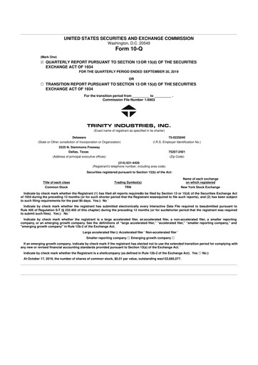 Vorschaubild Trinity Industries
 10-Q Quartalsbericht 2019 