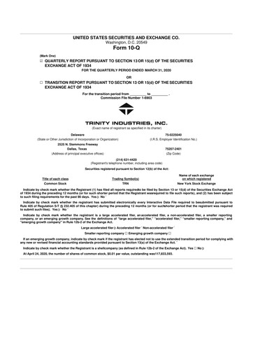 Vorschaubild Trinity Industries
 10-Q Quartalsbericht 2020 