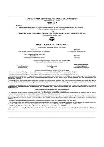 Thumbnail Trinity Industries
 10-K Annual Report 2020