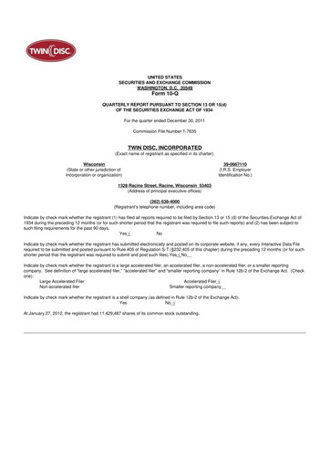 Thumbnail Twin Disc
 10-Q Quarterly Report FY 
