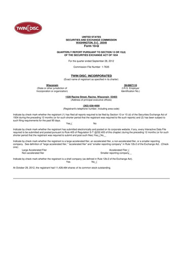 Thumbnail Twin Disc
 10-Q Quarterly Report FY 