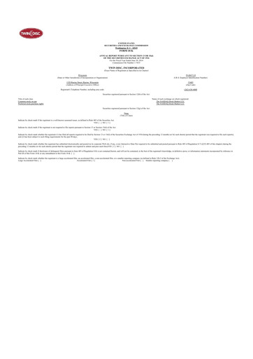 Thumbnail Twin Disc
 10-K Annual Report 2014