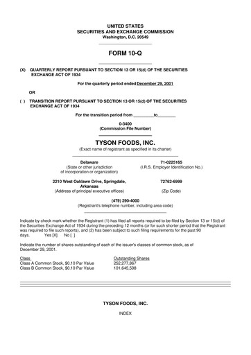 Thumbnail Tyson Foods
 10-Q Quarterly Report FY 