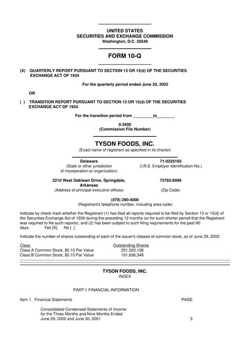 Thumbnail Tyson Foods
 10-Q Quarterly Report FY 