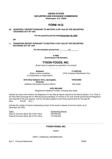 Thumbnail Tyson Foods
 10-Q Quarterly Report FY 