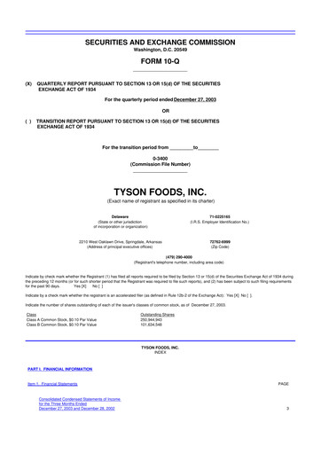 Thumbnail Tyson Foods
 10-Q Quarterly Report FY 