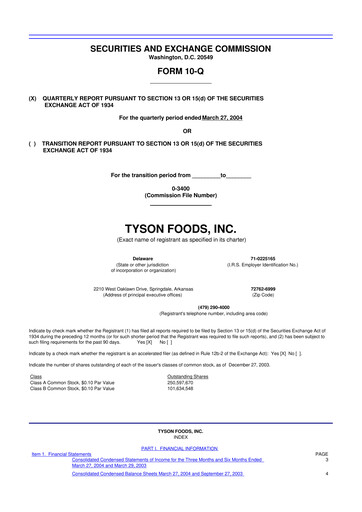 Thumbnail Tyson Foods
 10-Q Quarterly Report FY 