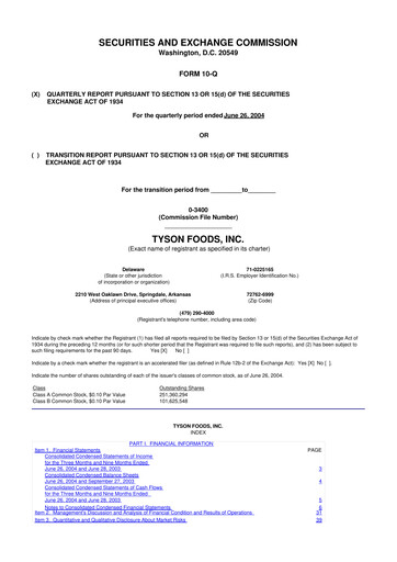 Thumbnail Tyson Foods
 10-Q Quarterly Report FY 