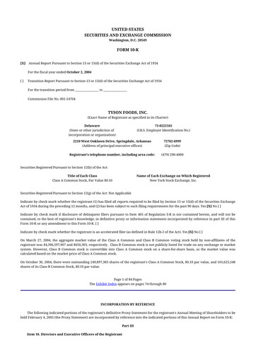 Thumbnail Tyson Foods
 10-K Annual Report 